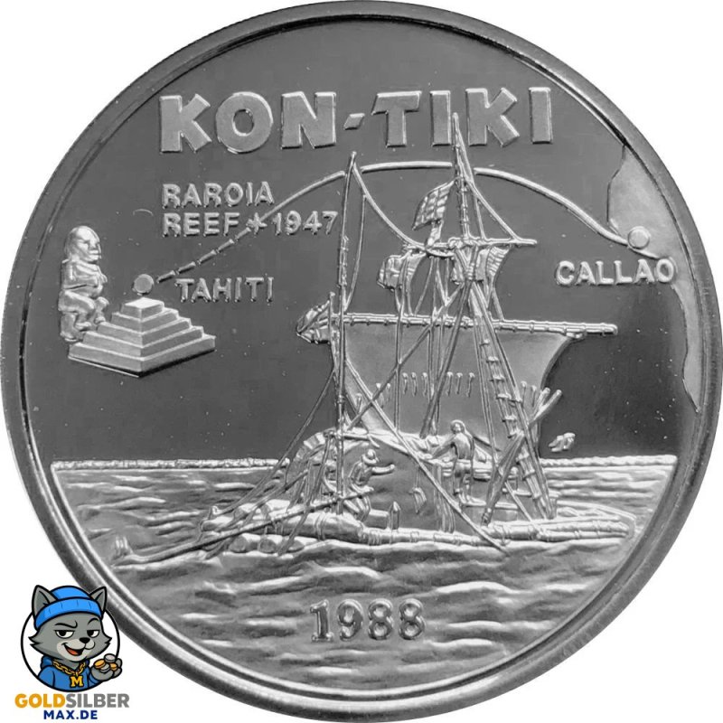 1 Unze Silber PP  Samoa 1988 Segelfloß "Kon-Tiki"