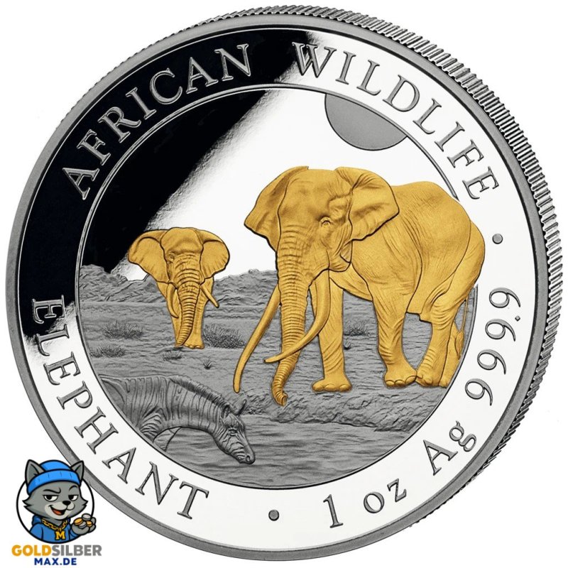 1 Unze Silber Silbermünze Somalia Elefant 2026 Teilvergoldet Gilded