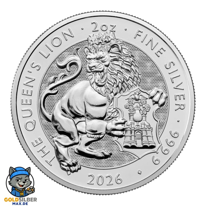 2 Unzen Queens Beasts Tudor Lion 2026 UK High Relief