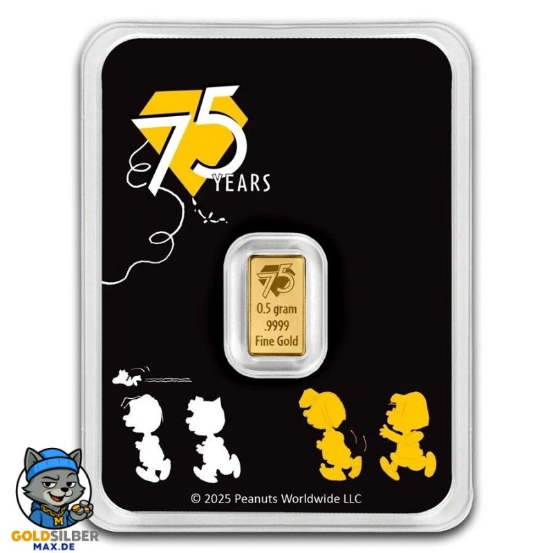 0,5 g Goldbarren Peanuts ® Snoopy 75th Anniversary im Blister