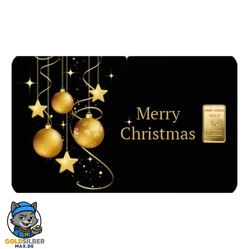 1 g Goldbarren Goldbarren 1 Gramm Merry Christmas Heimerle und Meule + Umschlag