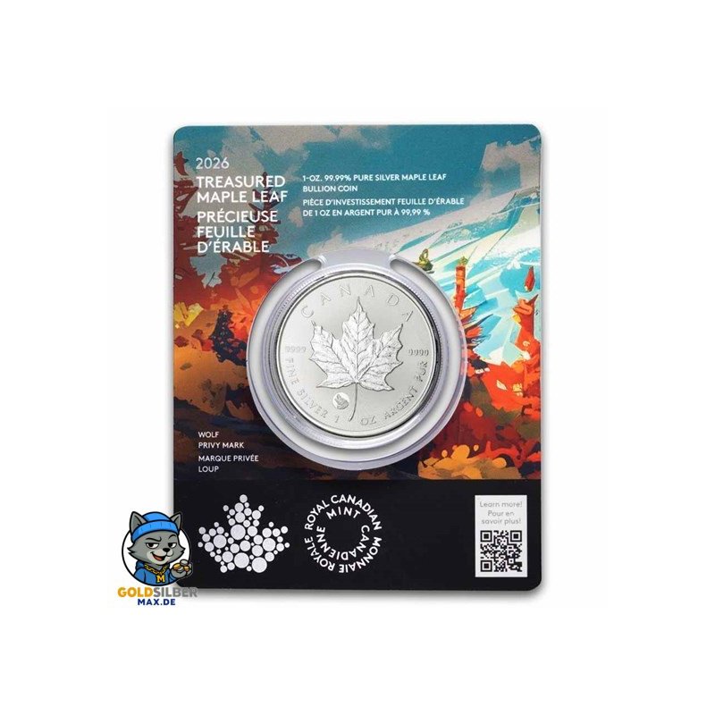 1 Unze Silber Treasured Maple Leaf 2026 Privy Wolf im Blister