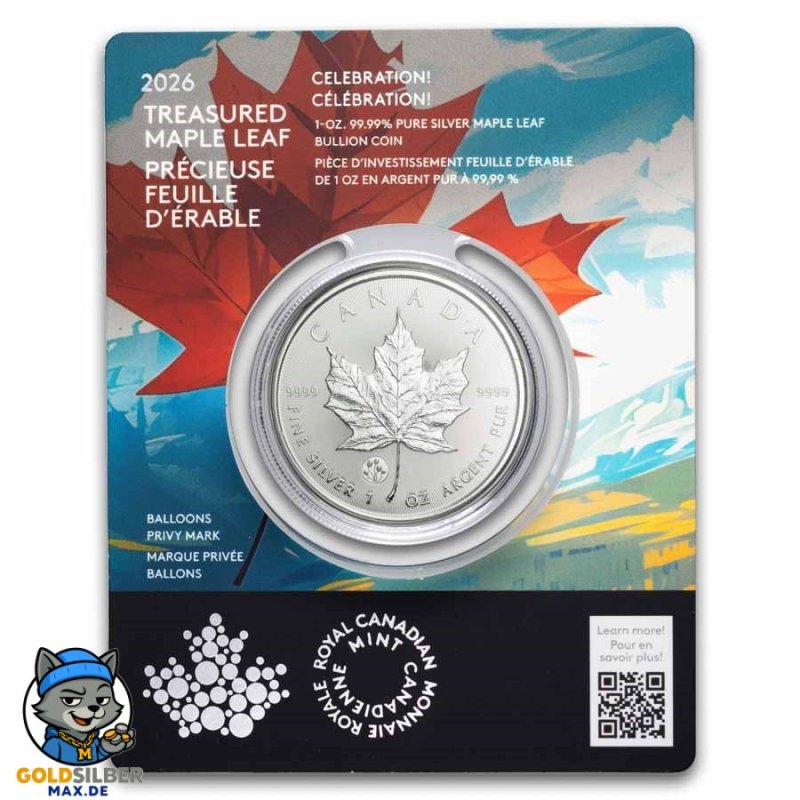 1 Unze Maple Leaf Kanada Silber Silbermünze 2026 - Privy Celebration