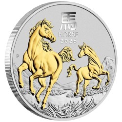 1 oz Unze Silbermünze Pferd Lunar III 2026 gilded