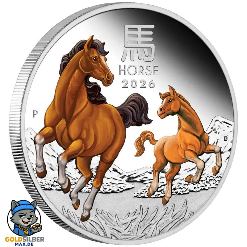 1 oz Unze Silbermünze Pferd Lunar III 2026 farbig