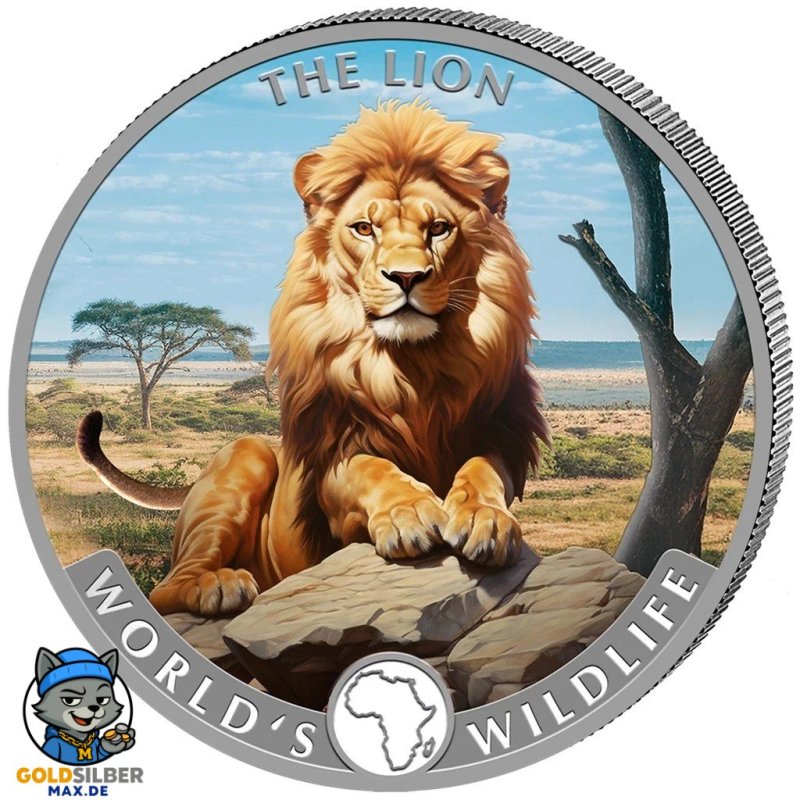 1 Unze Silber  Lion Löwe Kongo 2025 farbig