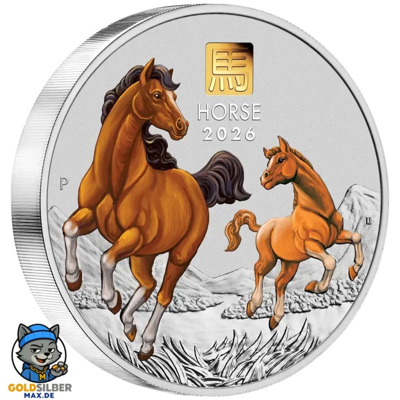 1 Kg Silber Pferd Lunar III 2026 farbig Privy 1 g Gold