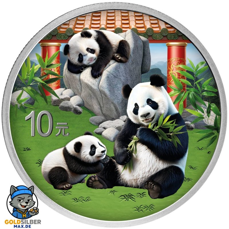 China Panda 2025  30 gr Gramm Silber Silbermünze Farbig