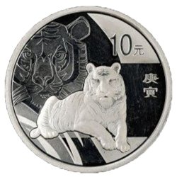 Rarität 1 Unze Silber + 1/10 Gold Tiger China 2010