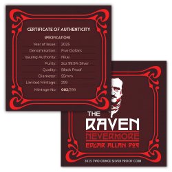 1 Unzen Silber Edgar Allan Poe - "Der Rabe" - 2025 - Black Proof