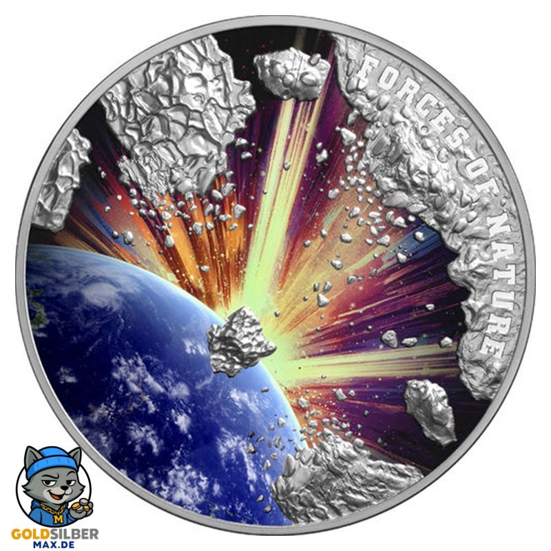 2 Unzen Silbermünze Meteorit Ultra High Relief 2023 farbig PP
