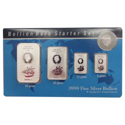 Cook Islands Silber Münzbarren Starterset 85 g – 50 g / 20 g / 10 g / 5 g, 999,9/1000 Feinsilber, Blister mit Zertifikat
