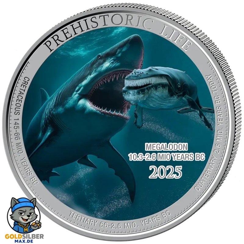1 Unze Silber Prehistoric Life II Megalodon - Farbig