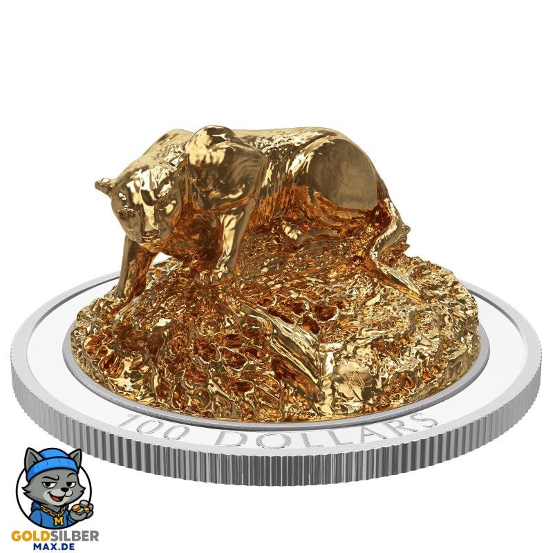 10 oz Silber Skulptur Puma / Cougar, gilded – Majestic Canadian Animals 2017