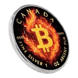 1 Unze Silber Maple Leaf 2025 – Burning Bitcoin