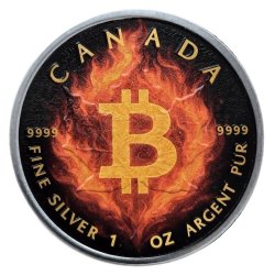 1 Unze Silber Maple Leaf 2025 – Burning Bitcoin