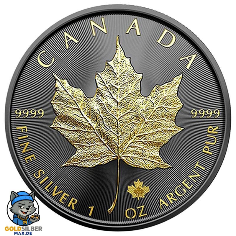 1 Unze Silber Maple Leaf 2025 – Gold Black Empire