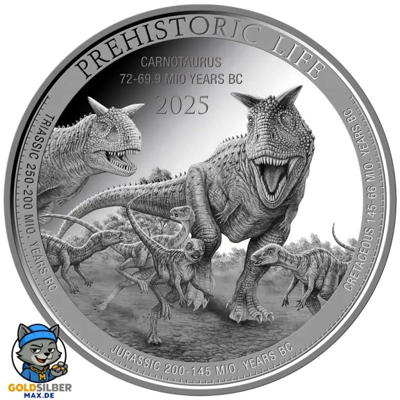 1 Unze Silber Prehistoric Life II Carnotaurus