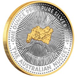 1 Unze Silber Australian Nugget 2026 – 40. Jubiläum – PP Gilded
