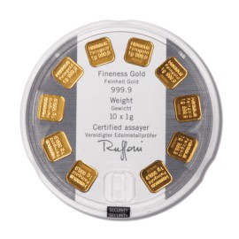 10 x 1 Gramm gr Goldbarren Heraeus Multidisc