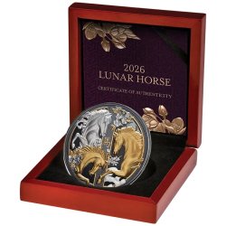 5 Unzen Silber Jahr des Pferdes Horse 2026 Gilded PP Niue