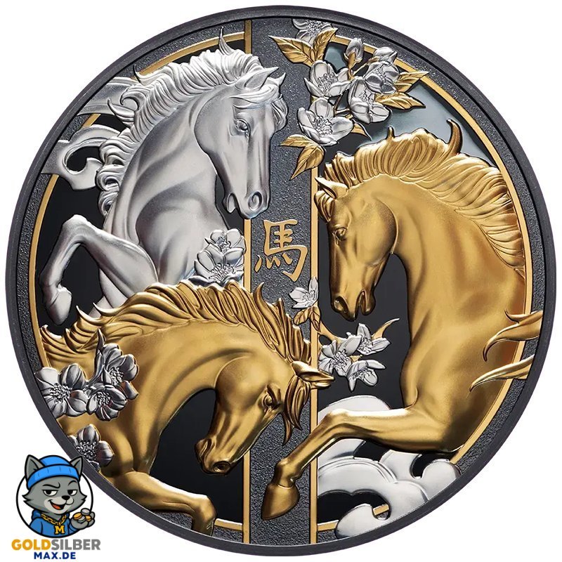 5 Unzen Silber Jahr des Pferdes Horse 2026 Gilded PP Niue