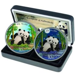 China Panda 2026 Set Tag und Nacht 2x 30 gr Gramm Silber Silbermünze Farbig