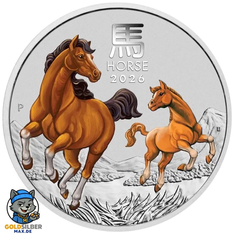 5 oz Unze Silbermünze horse 2026 farbig