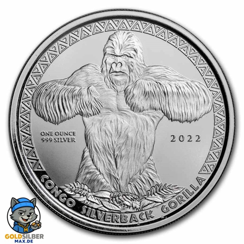 1 Unze Silberrücken Gorilla Kongo 2022